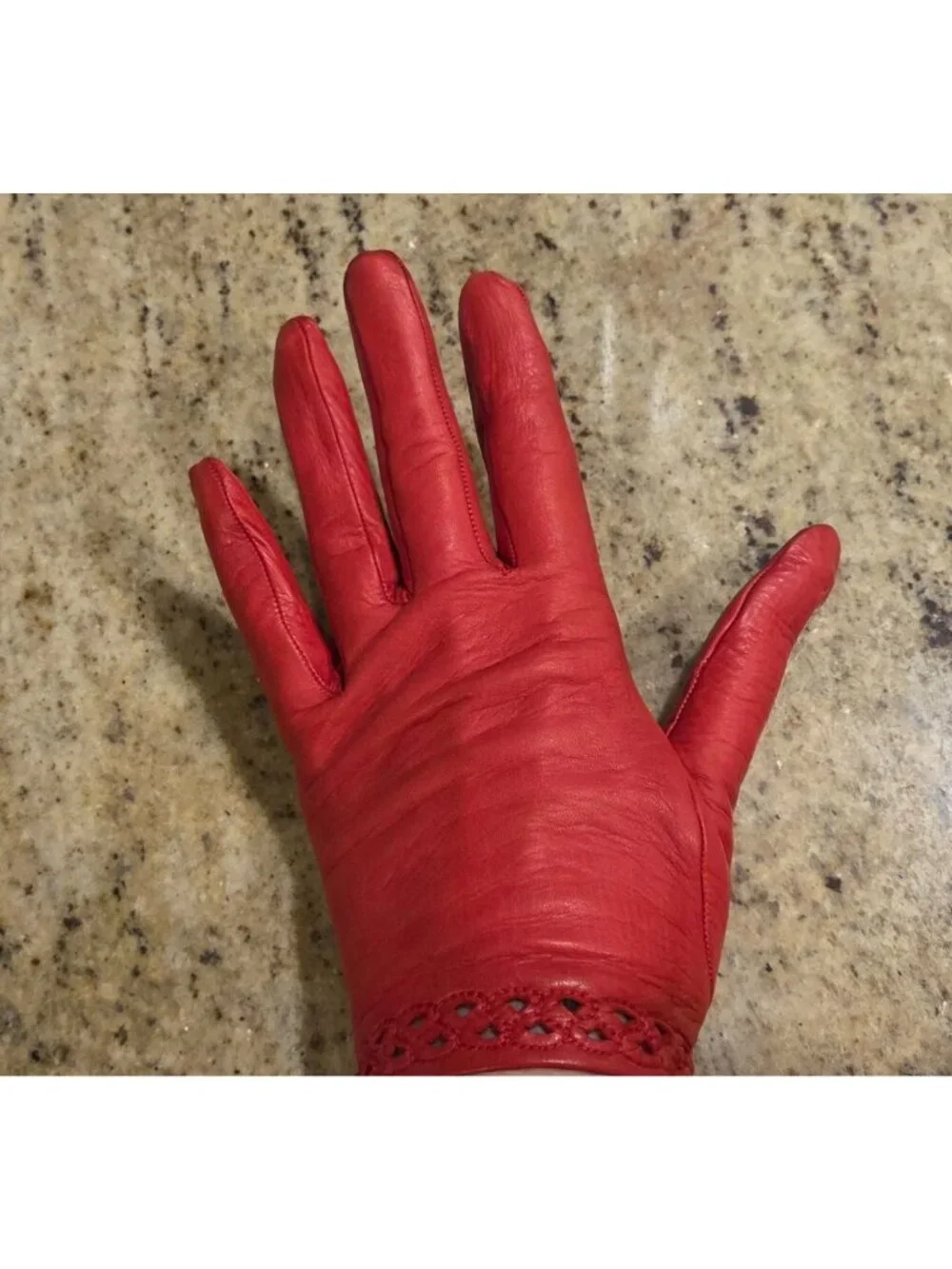 Vintage Womens Size M Red Soft Leather Formal Gloves Eyelet Wrist Italy